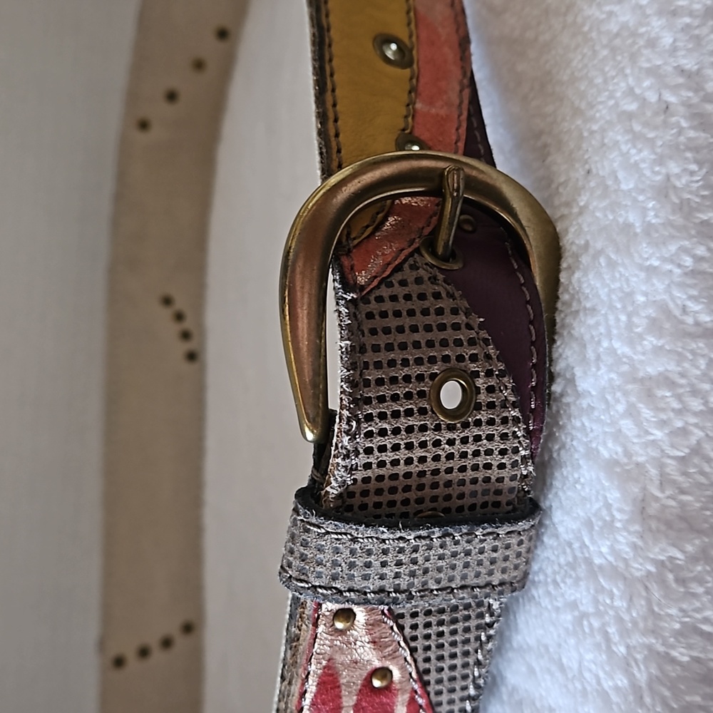 Fossil | Women's Y2K Lyla Patchwork Bright Multi Metallic Color Studs Belt Sz L